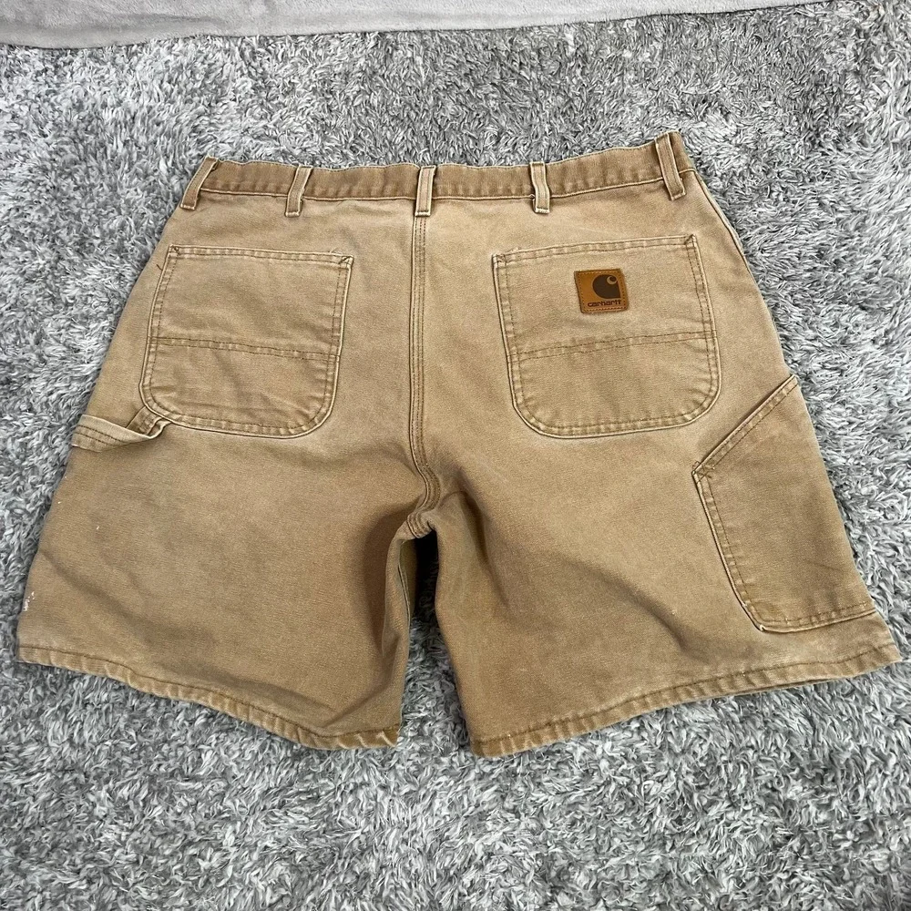 Vintage CARHARTT Carpenter Shorts Size 36 Tan Men's Canvas Workwear Big Patch